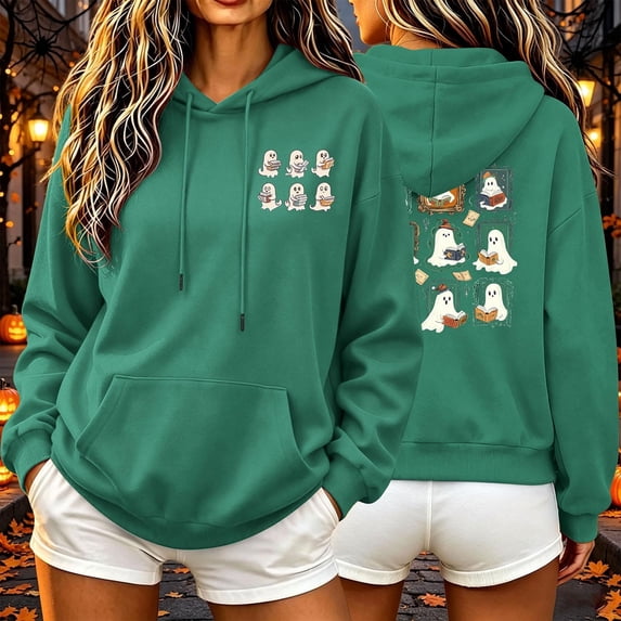 Hurxie Sweatshirt Hoodies Halloween for Women Graphic Pullover Top Green,S
