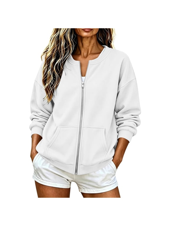 Sweatshirt for Women Zip Up Lightweight Jacket with Pockets Light Zipper Trendy Streetwear Office Travel Sweatshirts