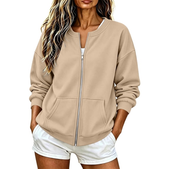Hurxie Sweatshirt for Women Zip Up Lightweight Jacket with Pockets Light Zipper Trendy Streetwear Office Travel Sweatshirts