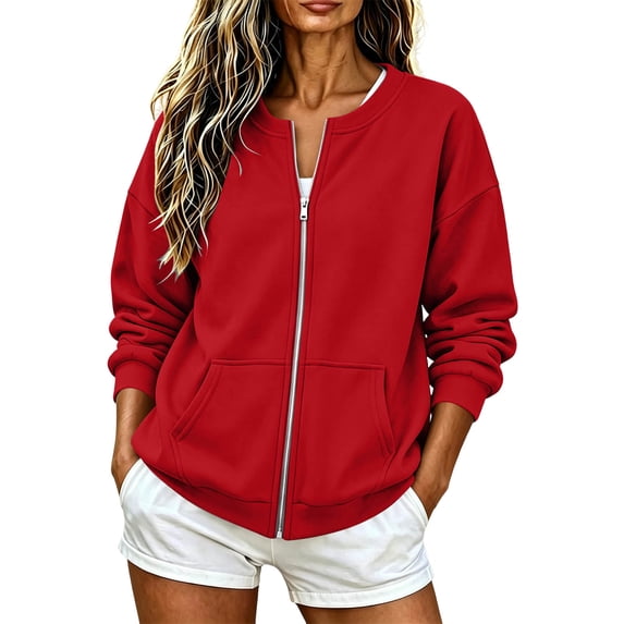 Hurxie Sweatshirt for Women Zip Up Lightweight Jacket with Pockets Light Zipper Trendy Streetwear Office Travel Sweatshirts