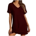 thumbnail image 1 of Hurxie Swimsuit Cover Ups for Women Short Sleeve Bathing Suit Coverup Casual Bikini Swimwear Beach Cover Up Dress Wine,S, 1 of 7