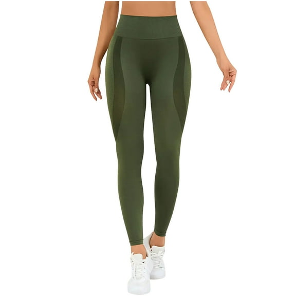 Hurxie Thick High Waist Yoga Pants with Pockets Tummy Control Workout Running Yoga Leggings for Women Army Green S
