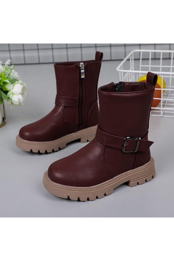 Toddler Girls Boys Combat Ankle Boots Little Kid Waterproof Outdoor Chelsea Fall Booties Leather Comfort Shoes (Toddler/Little Kid) Wine 28