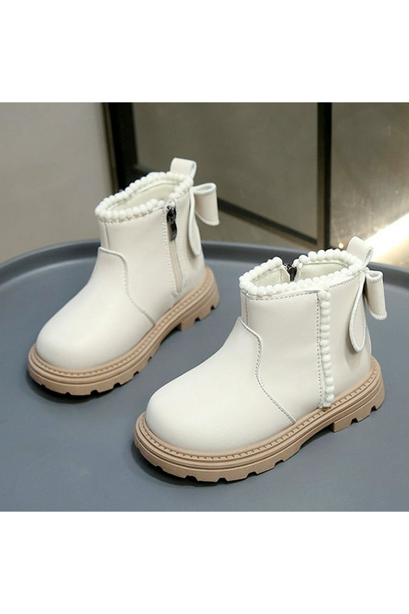 Toddler/Little Kid Girl's Fashion Short Ankle Boots Pearls Bow Dress Booties with Zipper White 2.5-3Years