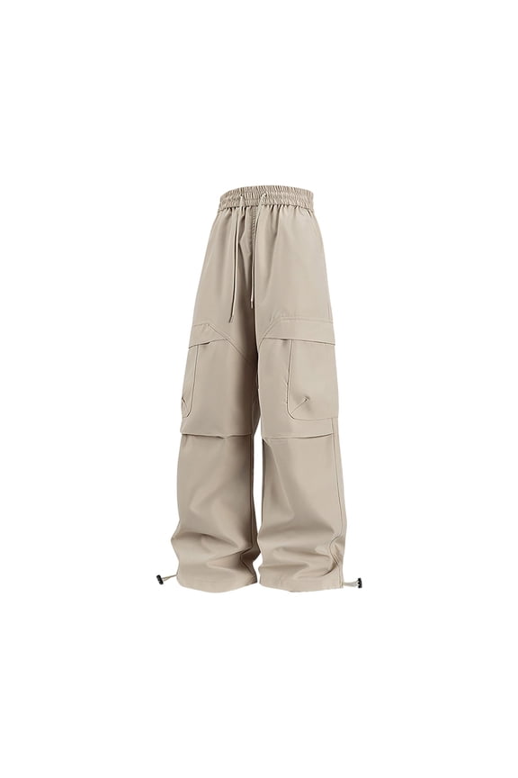 Trends Men's Baggy Cargo Pants Wide Casual Parachute Pants Jogger Drawstring Hiking Pants with Pocket Khaki,M