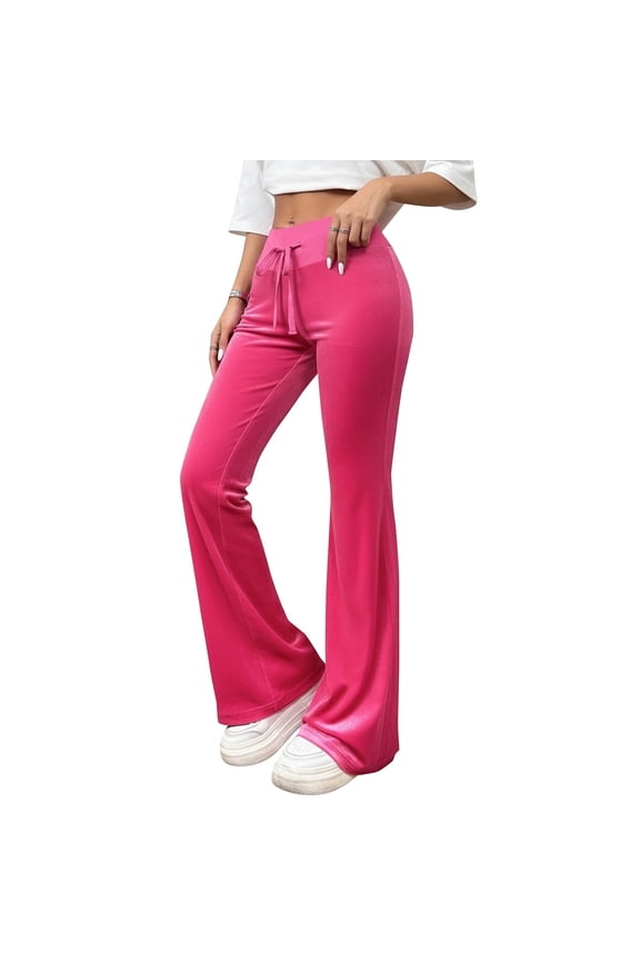 Velvet Pants for Women Wide Leg Dressy Velour Palazzo Work Pants with Pockets Pink M
