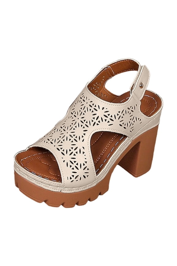 Wedge Heel Cut-Out Vamp Peep Toe Slingback Women's Sandals Beige 36