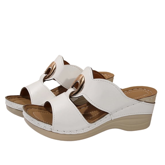 Hurxie Wedge Sandals for Women Slip On Platform Wedge Sandals Summer Casual Walking Shoes White 5.5