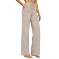 thumbnail image 1 of Hurxie Wide Leg Pants for Women Flowy Palazzo Drawstring Elastic Waist Trousers with Pockets Summer Beach Vacation Clothes Khaki,2XL, 1 of 8