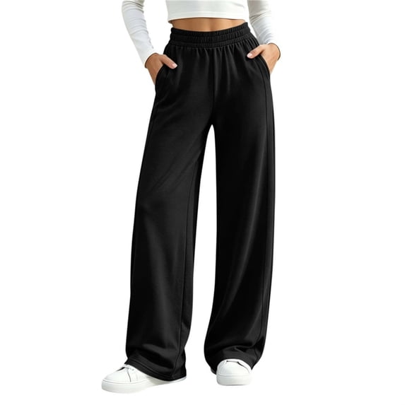 Hurxie Wide Leg Sweatpants Women Fall Spring Sweat Pants Teen Girl Comfy Baggy Drawstring Waist Jogger Sweat Pant with Pockets