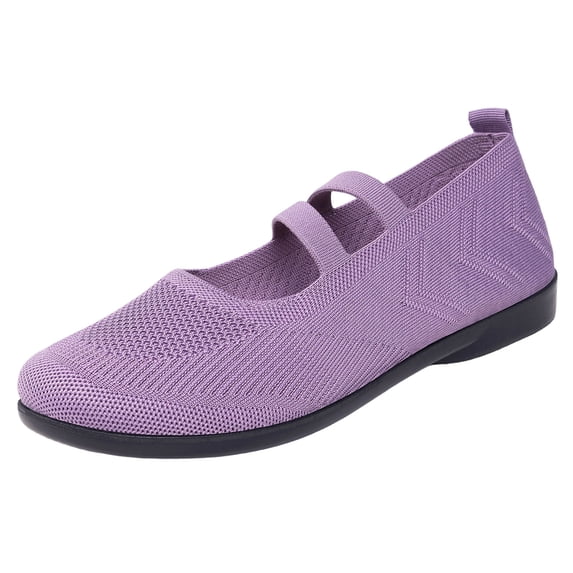 Hurxie Wide Toe Box Flats Shoes Women Knit Ballet Flats Mary Jane Dress Flat Wide Width Walking Shoes Slip-on with Strap Purple