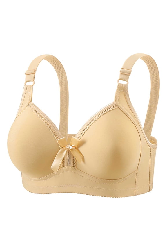 Wireless Bras for Women Molded Cup Comfort Seamless Push up No Underwire V-Neck Everyday Bra Beige ,S(36/80BC)