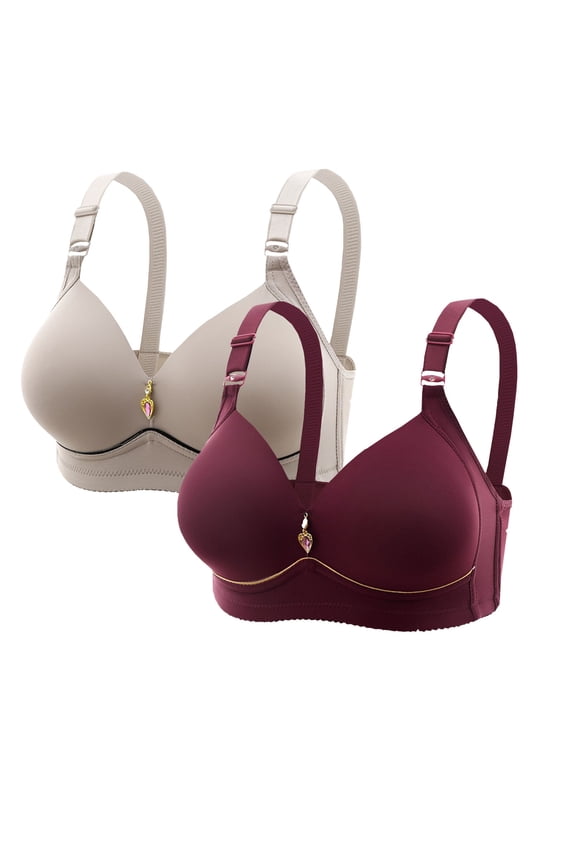 Women 2 Pack Wirefree Bras for Women Full Coverage No Underwire Everyday Bras Comfortable Wireless Padded Bras Wine,M