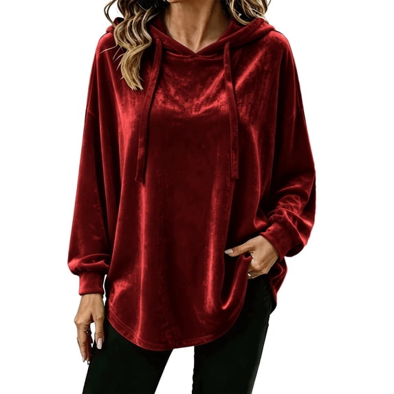 Hurxie Women Casual Hoodie Velour Long Sleeves Fashion Pullover Loose Fit Tunic Winter Tops Comfy Shirts