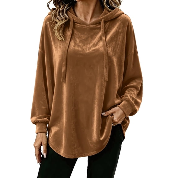 Hurxie Women Casual Hoodie Velour Long Sleeves Fashion Pullover Loose Fit Tunic Winter Tops Comfy Shirts