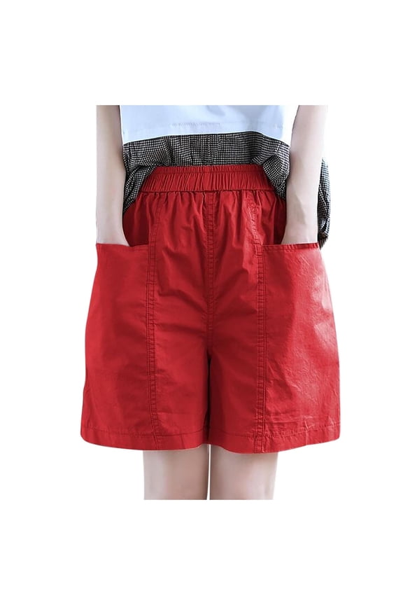 Women Casual Summer Shorts Elastic High Waisted Short Pants with Pockets Red,4XL
