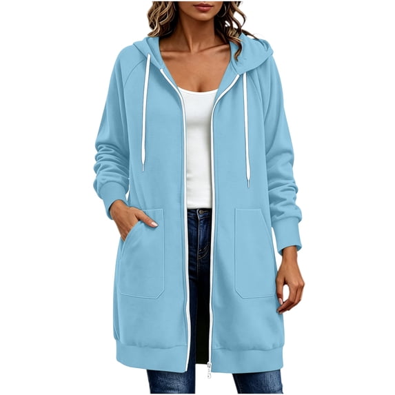 Hurxie Women Casual Zip up Fleece Hoodies Tunic Sweatshirt Long Jacket Oversized Hoodie with Pockets Full Zipper Hooded for Fall Winter