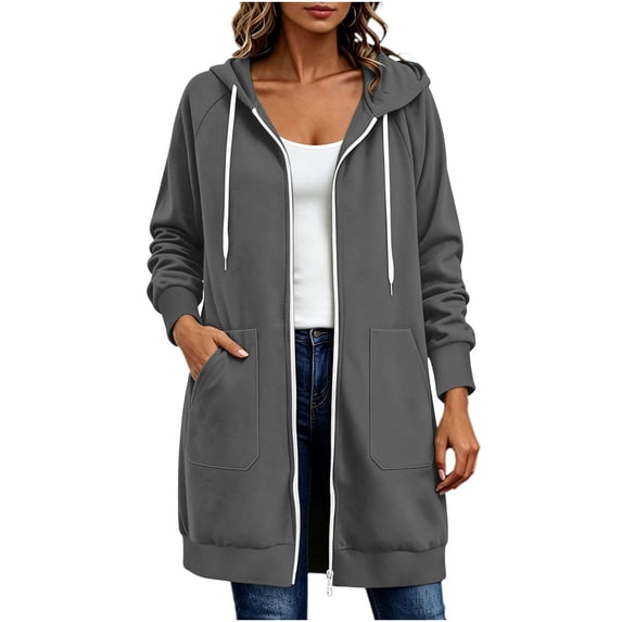 Hurxie Women Casual Zip up Fleece Hoodies Tunic Sweatshirt Long Jacket Oversized Hoodie with Pockets Full Zipper Hooded for Fall Winter