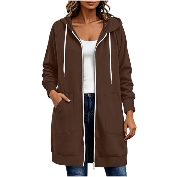 Hurxie Women Casual Zip up Fleece Hoodies Tunic Sweatshirt Long Jacket Oversized Hoodie with Pockets Full Zipper Hooded for Fall Winter