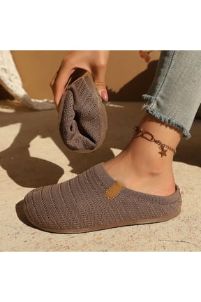 Women Clogs Knit Slip On Mules Work Shoes with Arch Support Slippers Round Toe Slides Comfortable Flats Coffee 41