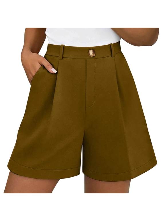 Women Dress Shorts Womens Shorts Dressy Casual High Waisted Shorts for Ladies Cuffed Hem Brown,S