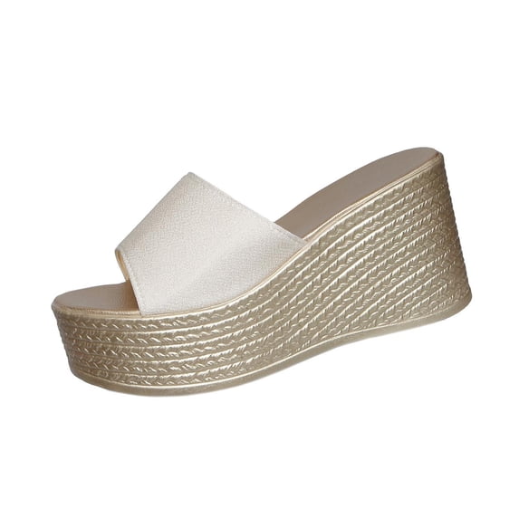 Hurxie Women's Open-Toe Platform Wedge Espadrille Slippers Summer Breathable Fish Mouth Slip-On Casual Wedge Sandals Fashionable Bohemian Beach Sandals Beige 9.5