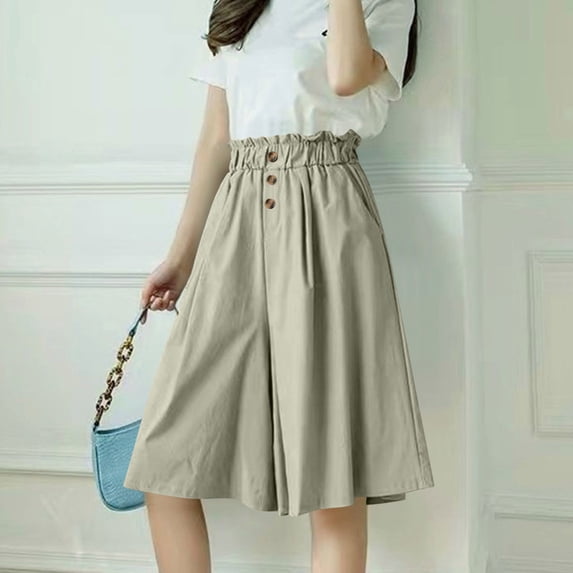 Hurxie Women Flowy Loose Wide Leg Shorts Summer Beach Casual Trousers high Waist Adjustable Knot Business Work Casual Pants Green,3XL