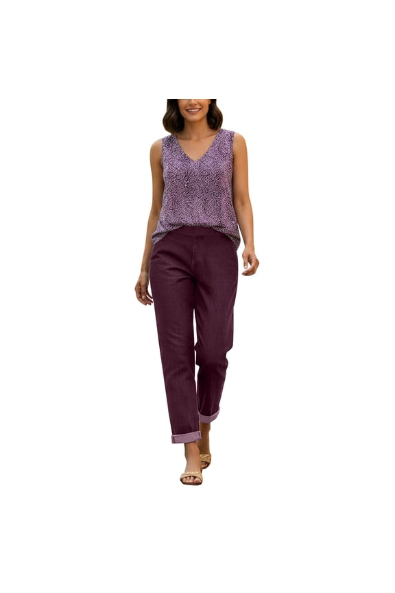 Women High Waisted Jeans Stretchy Straight Leg Loose Fit Tummy Control Raw Hem Denim Pants Trendy Fashion Purple M