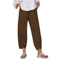 thumbnail image 1 of Hurxie Women Linen Palazzo Pants Boho Wide Leg Elastic Waisted Casual Capri Pant Summer Harem Lounge with Pockets Brown,XL, 1 of 6