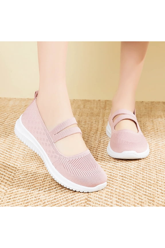 Women Mary Jane Shoes Slip On Walking Flats Comfortable Dressy Knit Washable Casual Nurse Shoe with Arch Support Pink 36