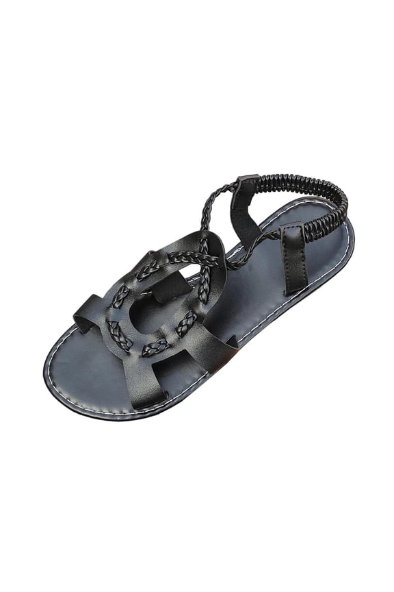Women Sandals Dressy Ankle Strap Sandal Open Toe Bridal Slides Flats Summer Cute Vacation Sandals Black 36