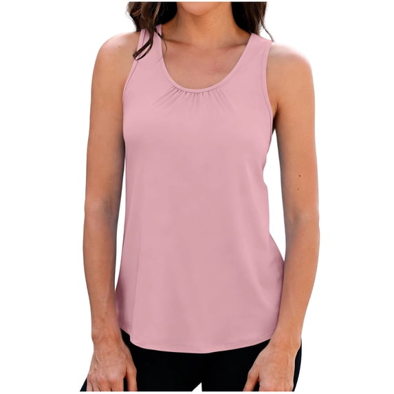 Hurxie Women Scoop Neck Flowy Loose Fit Tank Top Sleeveless Summer Tops Shirts Pink,XL