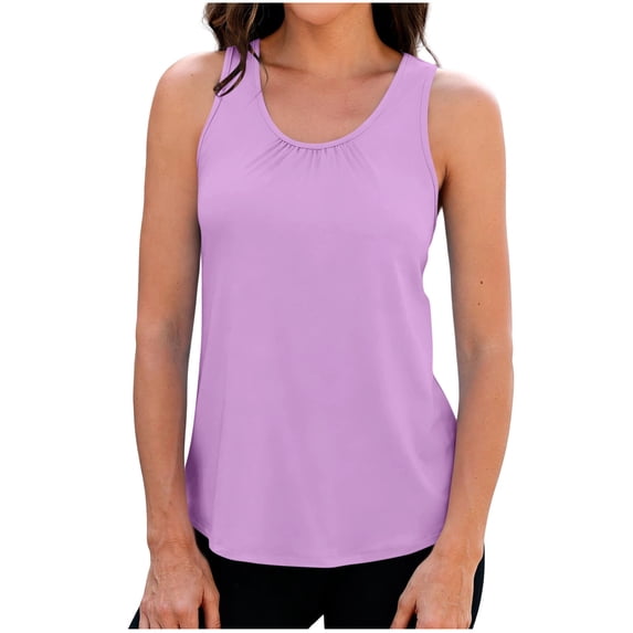 Hurxie Women Scoop Neck Flowy Loose Fit Tank Top Sleeveless Summer Tops Shirts Purple,M