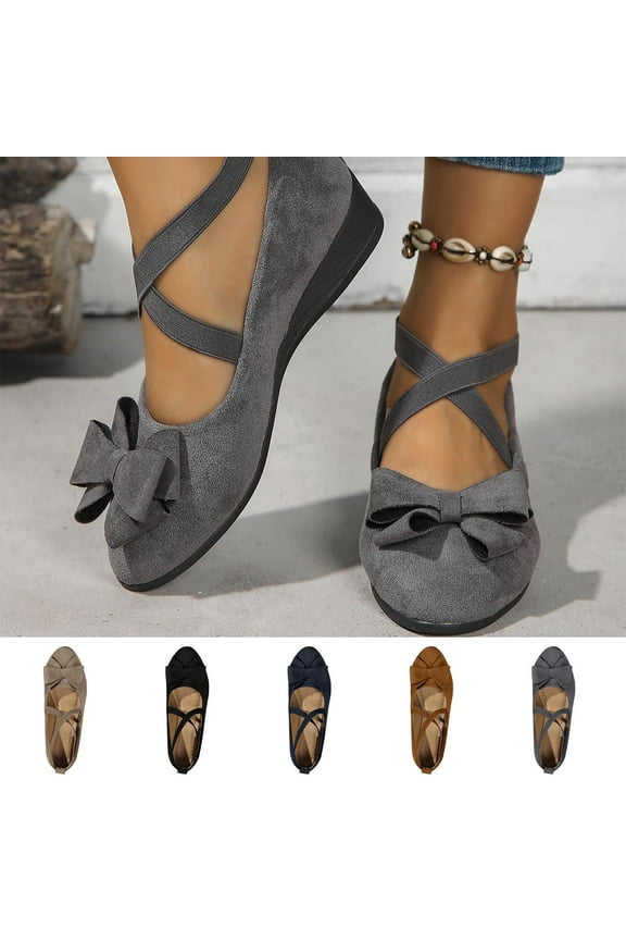 Women Shoes Mouth Suede Casual Comfortable Bow Flat Slip on Low Heel Slope Shoes Black 41