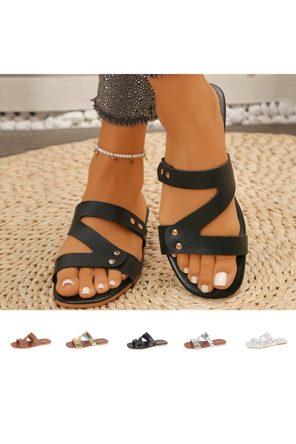 Women Slides Summer Sandals: Arch Support, Comfort Walking, Adjustable Strap, Open Toe Flat Sandals Silver 36