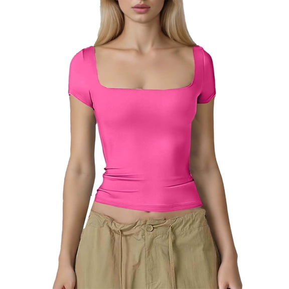 Hurxie Women Summer Crew Neck Short Sleeve Tops Ribbed Knit Slim Fit Fashion Basic Tee Shirts Casual Going Out Top Coffee S