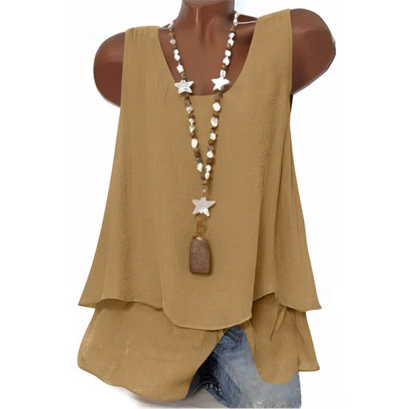 Hurxie Women V Neck Tank Tops Summer Sleeveless Tunic Casual Basic Shirts True Classic Tees Cute Trendy Clothes Beige M