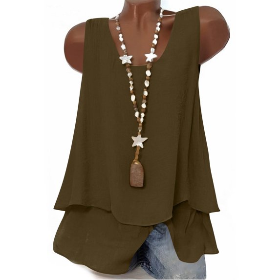 Hurxie Women V Neck Tank Tops Summer Sleeveless Tunic Casual Basic Shirts True Classic Tees Cute Trendy Clothes Brown XL