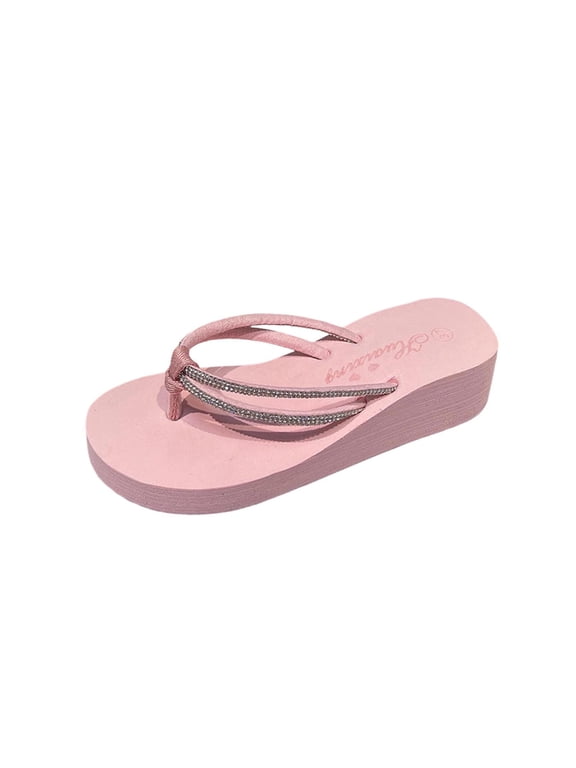 Women Wedge Arch Support Platform Flip Flops Comfortable Cushioned Rubber Thong Sandals Pink