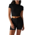 thumbnail image 1 of Hurxie Women's 2 Piece Outfits Lounge Sets Slim Fitted Short Sleeve Crop Tops Fold Over Shorts Casual Comfy Trasuits Black,2XL, 1 of 6