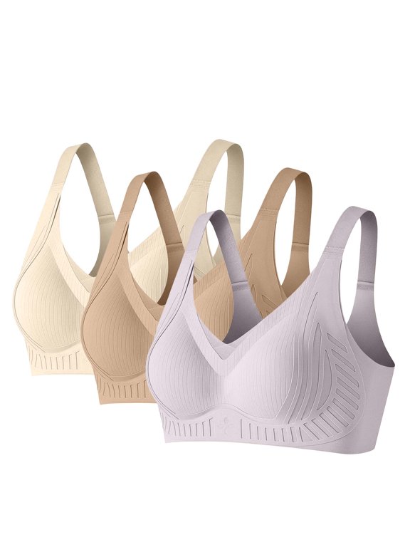 Women's 3 PC Wireless T-shirt Bra, Moisture-wicking Bra, Full-coverage Coffee ,XXXL