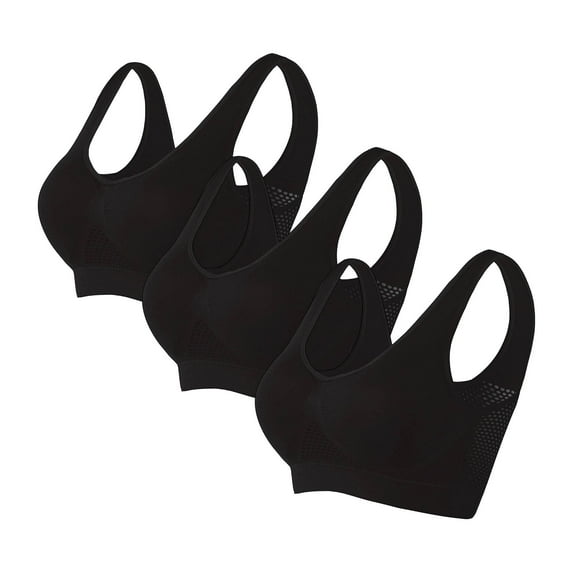 Hurxie Women's 3 Pack Seamless Comfortable Sports Bra Black ,L