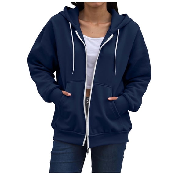 Hurxie Women's Active Zip up Hoodie Lightweight Comfortable Long Sleeve Sweatshirt Casual Jacket with Pocket Navy,S