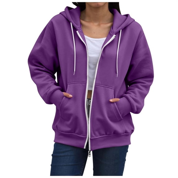 Hurxie Women's Active Zip up Hoodie Lightweight Comfortable Long Sleeve Sweatshirt Casual Jacket with Pocket Purple,XL