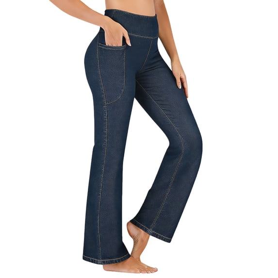 Hurxie Women's Baggy Wide Leg Jeans High Rise Stretchy Denim Pants Dark Blue M