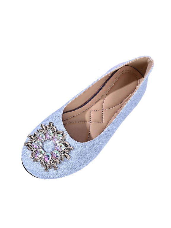 Women's Flats, Foldable Ballet Flats for Women, Fashion Buckle Round Toe Comfort Light Weight Slip-On Dress Shoes Blue 5.5