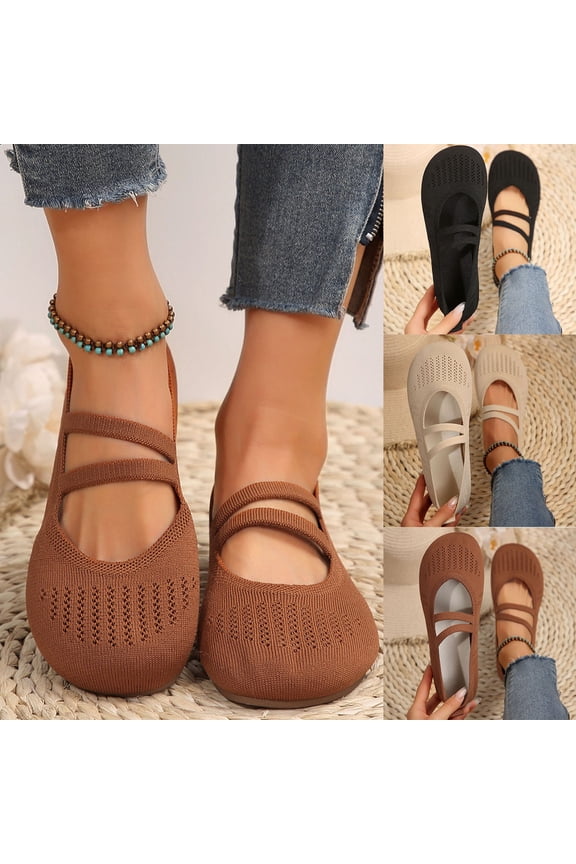 Women's Barefoot Mary Jane Flats - Wide Toe Box & Round Toe Knit Ballet Flat Shoes, Comfortable Dressy Casual Office Shoes Brown 39