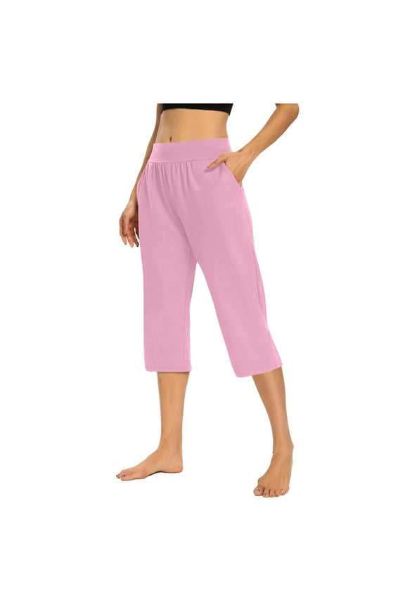 Women's Bermuda Long Shorts Knee Length Capris Pants High Waisted Athletic Shorts with Pockets Pink,2XL