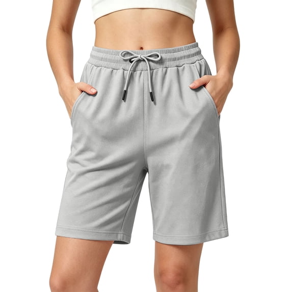Hurxie Women's Bermuda Shorts High Waisted Knee Length Shorts with 3 Pockets Drawstring Casual Athletic SweatShorts Gray,2XL