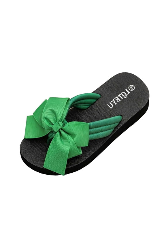 Women's Bow Knot Flip Flops Open Toe Dressy Thong Sandals Comfy Summer Vacation Flats Green 36